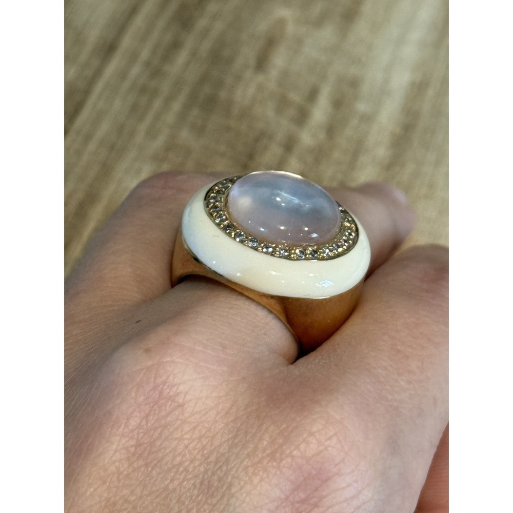 Statement Moonstone Style Cabochon Ring White Ena… - image 3